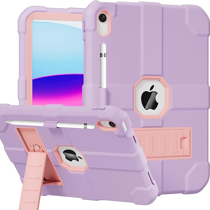 Case for iPad (A16) 11th Generation 11 Inch 2025 / iPad 10th Generation 10.9 Inch 2022 Rugged Heavy Duty Protective Cover [Built-in Pencil Holder ] for iPad 11/10 Gen (EggplantPurple)