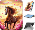 for iPad mini 7 A17 Pro 2024/iPad Mini 6 2021 Case with Pencil HolderFoldable Y-Shaped CoverStylish Clear Multi-Angle Viewing&ampAuto Sleep/Wake Horse in Pink Peony Field Tablet Case