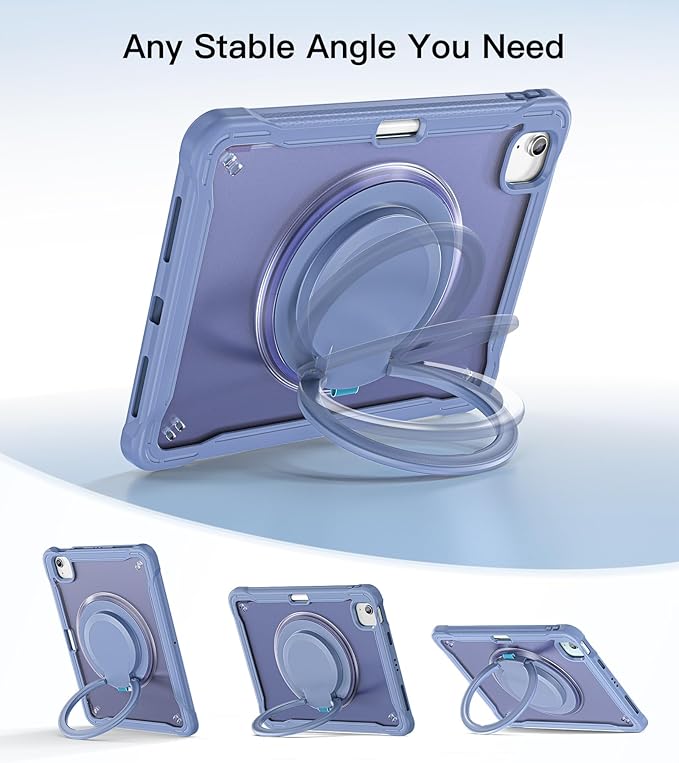 BATYUE Case for iPad Air 11-inch M4(2026)/M3(2025)/M2(2024) iPad Air 4/5 10.9 &amp Pro 11 2018-2022 - Shockproof Case with 360° Rotating Stand &amp Handle Pencil Holder Shoulder Strap Lavender
