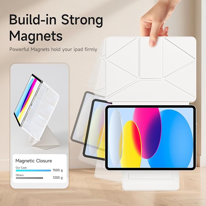 kenke Magnetic Case for iPad 11 Inch A16 2025/10th Generation 10.9 Inch 2022 with Detachable Clasp Slim Strong Magnetic Multi-fold Stand Cover with Pencil Holder Auto Wake/Sleep Cream White