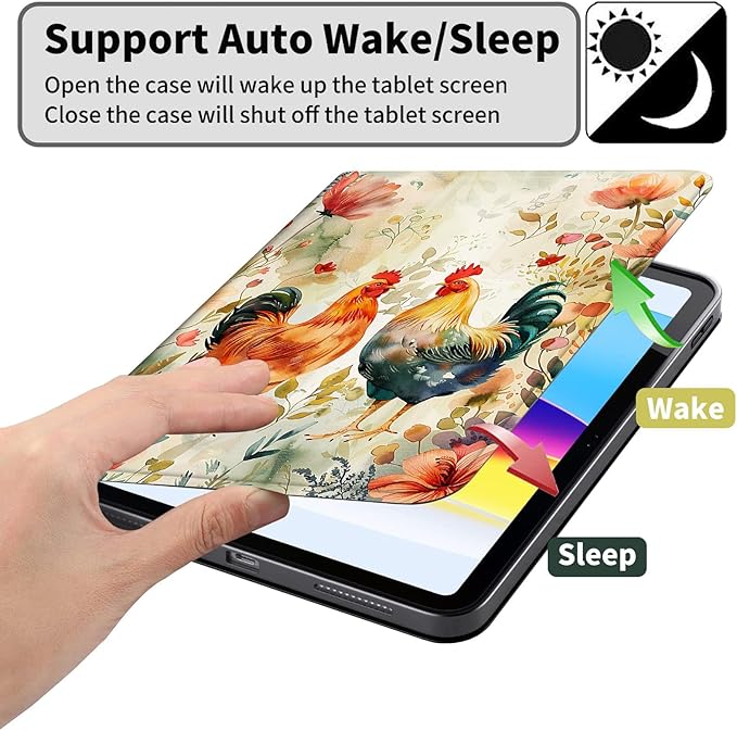 Case for Kindle Paperwhite 12th Generation 7 &amp Kindle ColorSoft Signature Edition PU Leather Protective Cover with Auto Sleep/Wake for Kindle Paperwhite 2024 – Watercolor Chicken