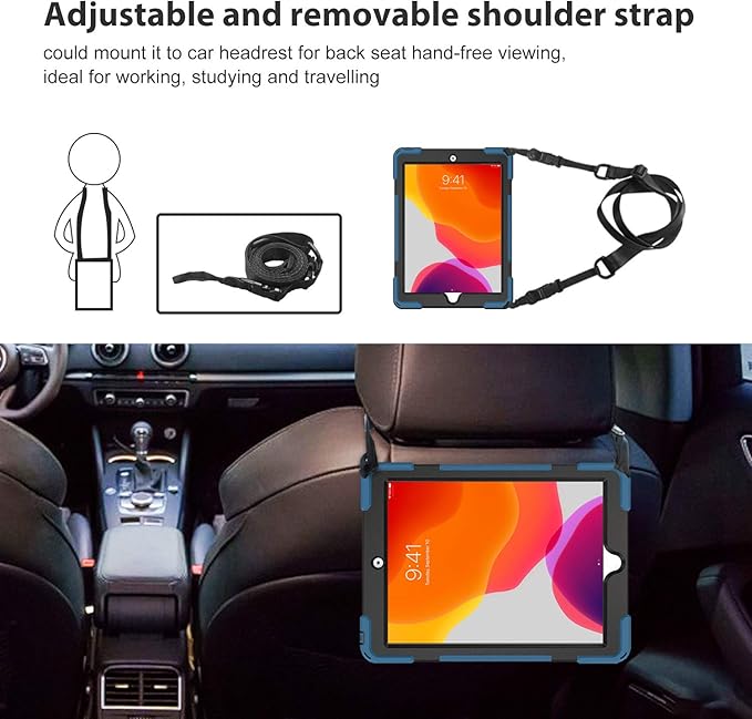 ProCase Rugged Case for iPad 9th/ 8th/ 7th Generation 10.2 (2021/2020/2019) Heavy Duty Shockproof Protective Cover with Strap for iPad 9/8/7 -Moroccoblue