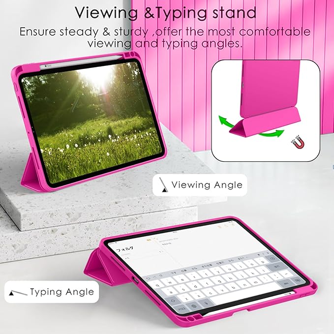 ZryXal New iPad Pro 13 Inch Case (M5) 2025 / (M4) 2024 with Pencil Holder Smart iPad Case [Support Pencil Pro and Pencil (USB-C)] Support Touch ID and Auto Wake/Sleep (Rose Red)