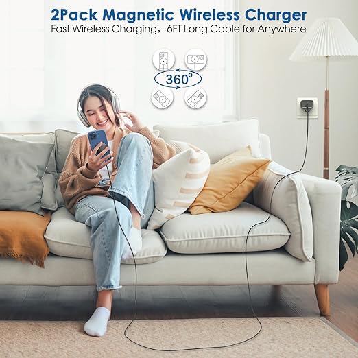 Magnetic Wireless Charger iPhone6FT Charger for Apple MagSafe Charger 2Pack Fast Wireless Charging Pad for iPhone 16 Pro Max/16 Pro/16 Plus/15 ProMax/15/14/13/12/AirPods 3/2/Pro Mag-Safe Charging Pad