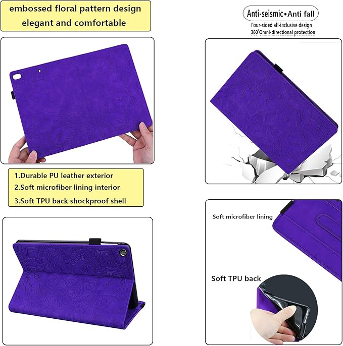 Fire HD 10 Case 9th/7th Generation (2019/2017) 10.1 with Pencil Holder Elastic Band Pocket Multi-Angle Stand Magnetic Folio Wallet PU Leather TPU Shockproof Cover Purple Paisley Flower