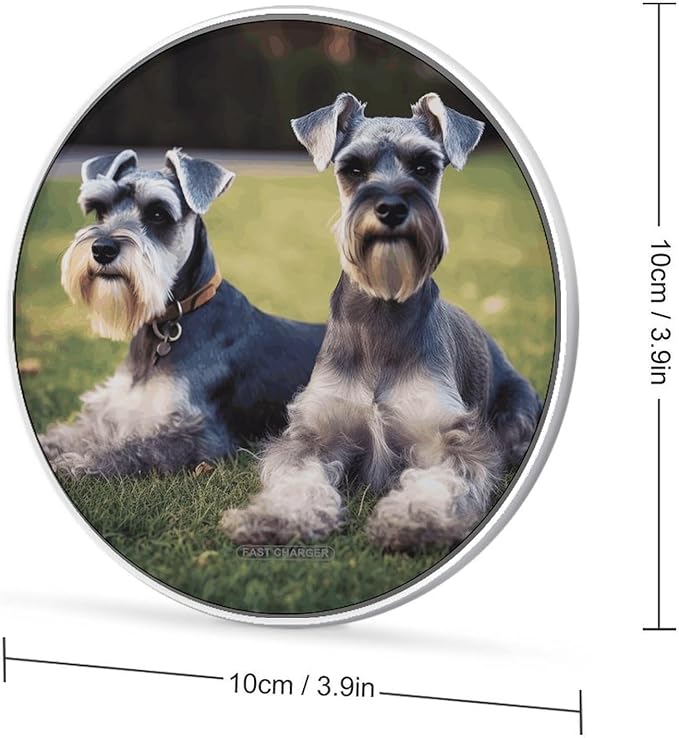 Adult Schnauzer Dogs Wireless Charger Fast Wireless Charging Pad with USB Cable 10W Anti-Slip Magnetic Wireless Charger Portable Slim Charger Puck Travel Charging Station