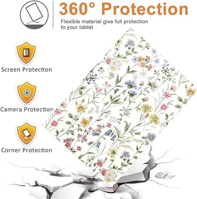 Aesthetics Colorful Flowers Tablet Case for Samsung Galaxy Tab S8/S7 Plus 2022/2020 S7 FE 2021 12.4 Cute Floral Leaves Pattern Cover for Girls Women Trendy Protective Flip PU Leather Funda