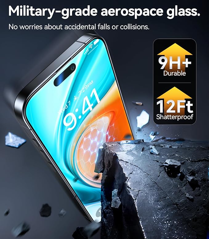 TORRAS Top-Notch Military-Grade Shatterproof for iPhone 15 Screen Protector [Most durable 9H+ GlassUnbreakable from 12-foot Drop] for iPhone 14Pro&ampiPhone 15 Diamond Shield 2 Packs