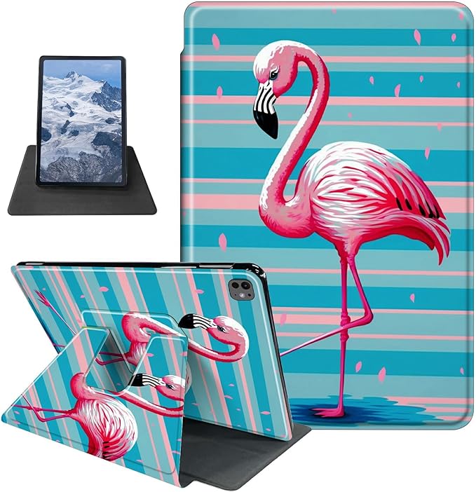 Case for iPad Pro 13 Inch Case M4(2024) Pink Flamingo Theme 360 Degree Rotating Stand Protective Cover with Auto Sleep/Wake