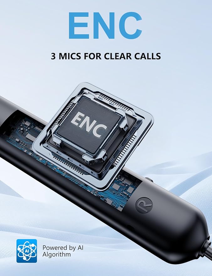 Rythflo Active Noise Cancelling Headphones Wireless in Ear Neckband Blutooth Headphones with 3 AI Mics ENC 60Hrs Playtime V5.3 Multipoint Connection Magnetic Earbuds for Work/Travel/Home/Office