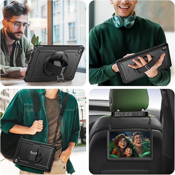 SEYMAC for Samsung Galaxy Tab A9+ Plus Case 11 2023 (SM-X210/X216/X218) Full-Body Shockproof Protective Case with Screen Protector Rotating Stand and Hand/Shoulder Strap Black