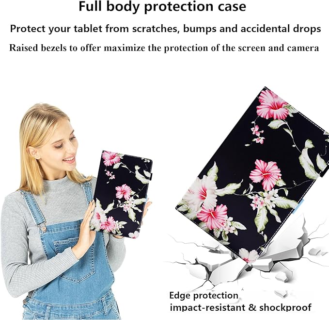 Case for Amazon Kindle Fire Max 11 (13th Generation 2023 Release) 11 with Stand/Pencil Holder/Hand Wrist Strap Folio Magnetic Smart PU Leather Cover [Auto Sleep Wake] Pink Flower Black