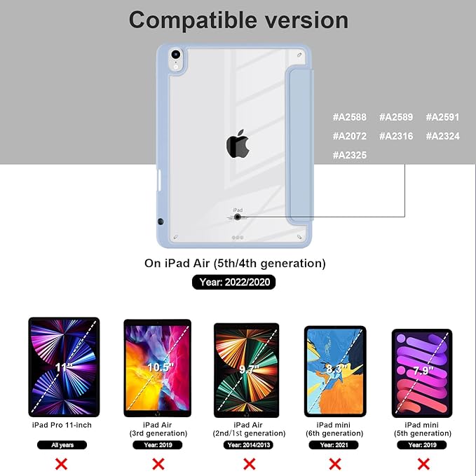 Batianda Hybrid Case for iPad Air 2022 (5th Generation M1 Chip) / iPad Air 4th 2020 10.9 inch [Built-in Pencil Holder] Shockproof Cover with Clear Back Shell TPU BumperOuter Space