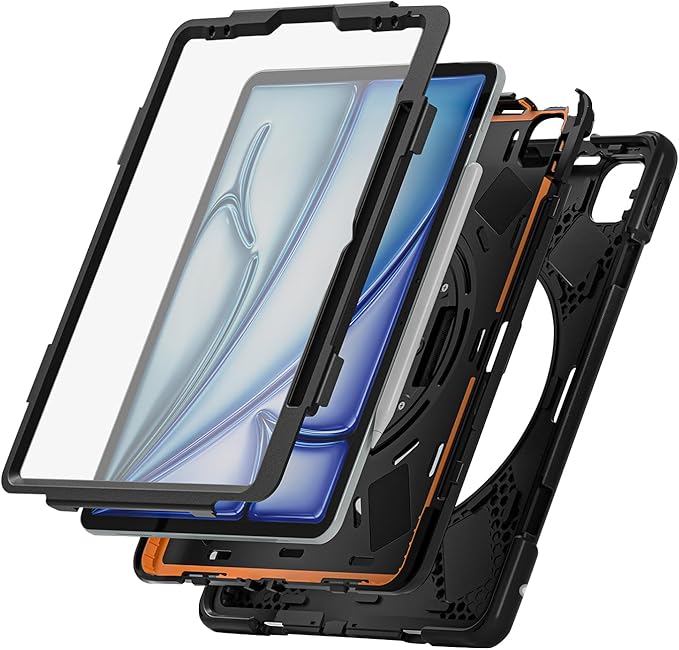 Sahara for iPad Air 13-inch (M4 2026 / M3 2025 / M2 2024) Case - Heavy-Duty Protective Cover with Screen Protector Kickstand Rotating Hand Strap &amp Shoulder Strap Raider-X Series