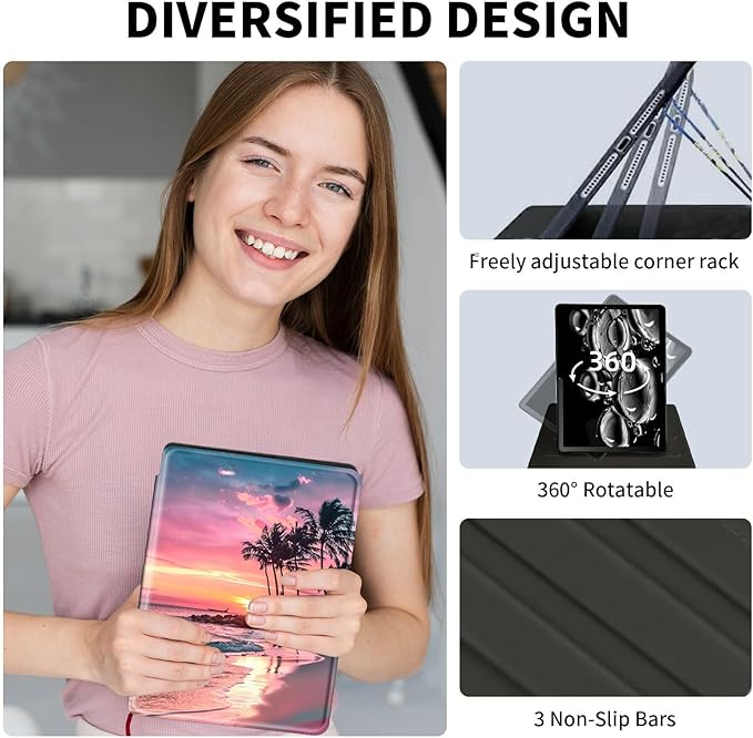 Case for Samsung Galaxy Tab S10 Plus/ S9 FE Plus/ S9 Plus 5G Tablet 12.4 Inch Case360 Degree Rotating Swivel PU Leather Stand Flip Folio Cover with Auto Wake/SleepPink Beach Sunset