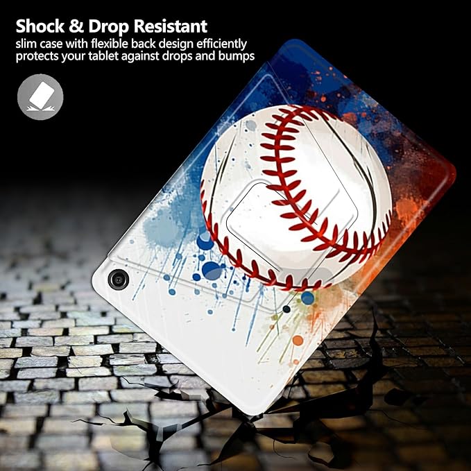 Case for Kindle Fire HD 8 Tablet (8th/7th/6th Generation 2018/2017/2016 Release) Baseball Theme 360 Degree Rotating Stand Protective Cover with Auto Sleep/Wake for HD 8 Tablet