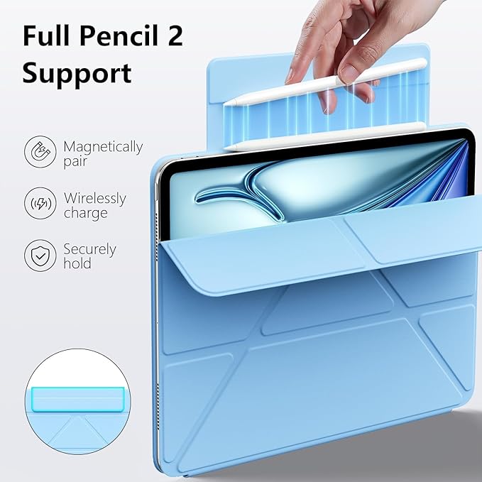 Case for iPad Air 13(M3 2025/M2 2024)&ampiPad Pro 12.9 (6th5th4th3rd Gen)Powerful Magnetic AttachmentSlim Trifold Stand CaseAuto Wake/SleepDurable Protection（Blue）
