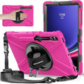 BRAECNstock for Samsung Galaxy Tab S10+ Plus/ S9 FE+ Plus/ S9+ Plus/ S8+ Plus/ S7 FE/ S7+ Plus 5G Tablet Case 12.4 Shockproof Protective Cover with Pen Holder Rotating Hand Strap &amp Stand - Rose R