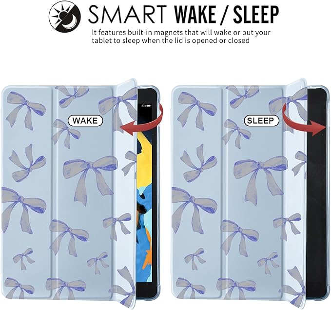 JOYLAND Blue Bow Pad Case for iPad 5th/6th Generation with Pencil Holder - Auto Wake/Sleep Anti-Scratch Shockproof Premium Folio Stand Case for iPad 9.7 inch