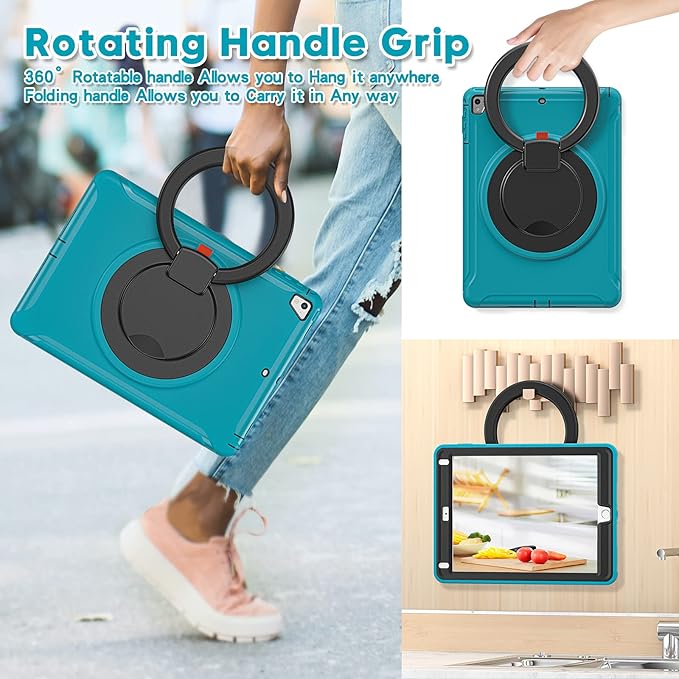 BATYUE Case for iPad 6th Generation 9.7 inch 2018 iPad 5th Gen 2017 iPad Air 2/ iPad Pro 9.7''Shockproof Protective Cover with Pencil Holder &ampRotating Kickstand for KidsBoysGirls Light Blue