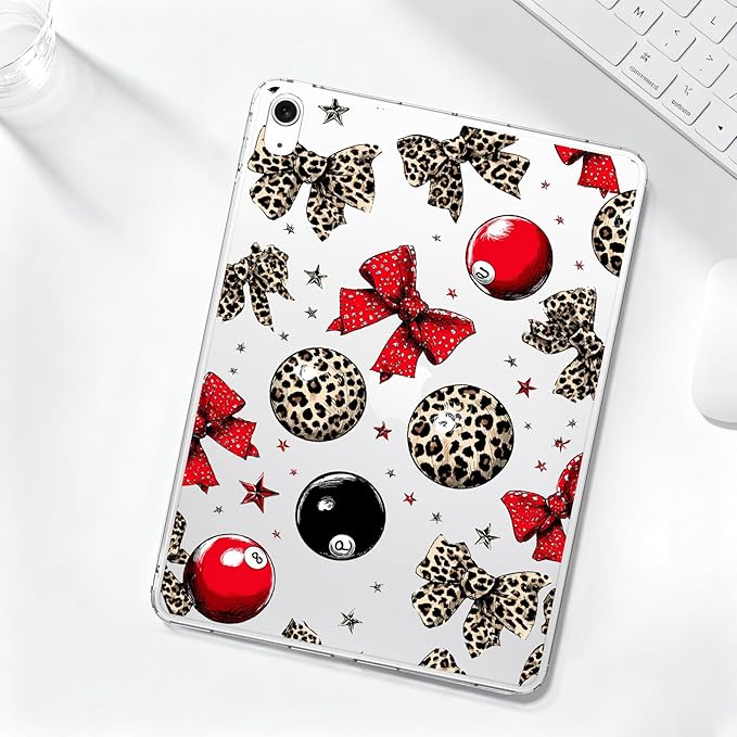 for iPad Pro 13-inch (M4) 2024Leopard Print Bow Crystal Clear CaseSlim Lightweight Anti-Scratch Soft TPU Bumper Hard Acrylic Back Cover for Women