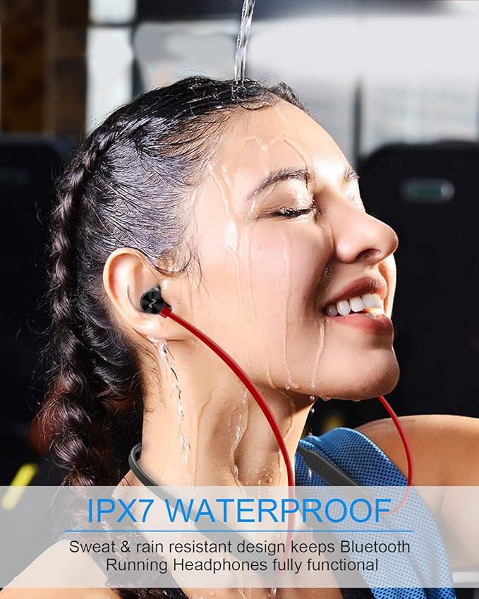 NANAMI Bluetooth Earbuds 5.3 Bluetooth Wireless Headphones IPX7 Waterproof in-Ear Earphones with Mic Noise Cancelling Headsets Magnetic Neckband 18 Hours Playtime for Gym Sports (Red with Red)