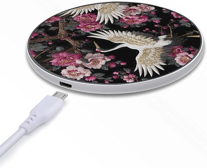 Cranes Cherries Flowers Fast Portable Charger 10W Funny Graphic Phone Charging Pad with USB Cable