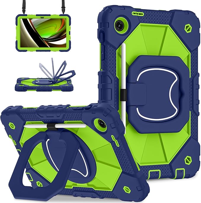 for T-Mobile Revvl Tab 2 Case 10.1 Inch 2025 Shockproof Cover for Revvl Tab 2 5G Tablet Case Kids with 360° Rotating Handle Stand Pen Holder Shoulder Strap Navy Green