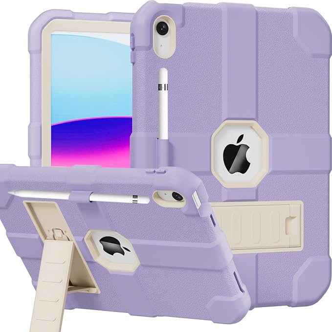 Case for iPad (A16) 11th Generation 11 Inch 2025 / iPad 10th Generation 10.9 Inch 2022 Rugged Heavy Duty Protective Cover [Built-in Pencil Holder ] for iPad 11/10 Gen (Lightpurple/White)