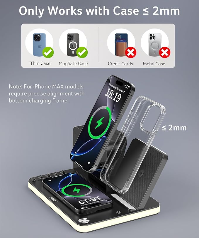 acer 7-in-1 Wireless Charging Station: Charger Stand for Multiple Devices for Apple - iPhone 16 15 14 13 12 Pro Max Apple Watch Airpods Wireless Charger iPhone Charging Station with Bluetooth TimeSyn