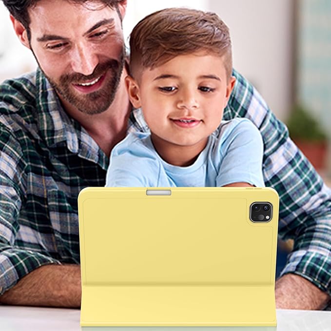 ZryXal New iPad Pro 13 Inch Case (M5) 2025 / (M4) 2024 with Pencil Holder Smart iPad Case [Support Pencil Pro and Pencil (USB-C)] Support Touch ID and Auto Wake/Sleep (New Yellow)