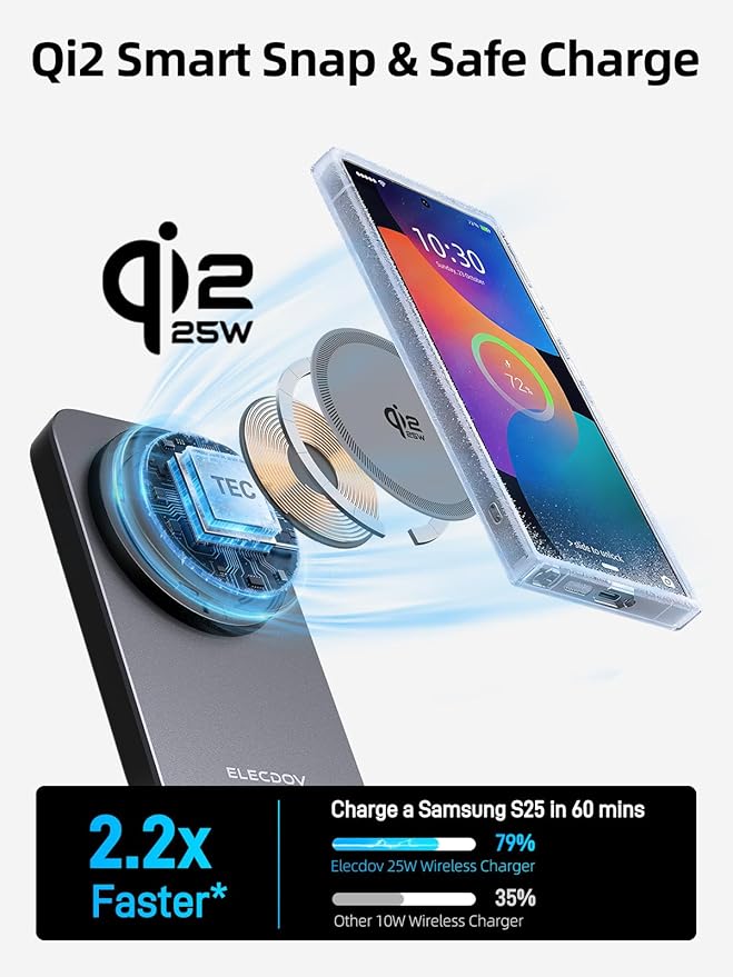 Wireless Charger for Samsung – 25W Magnetic Qi2 Charger with Active Cooling &amp 45W Adapter 3 in 1 Foldable Charging Station for Samsung Galaxy S26 Ultra Galaxy Watch 8 &amp Buds4 for Android De