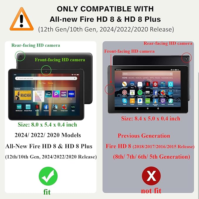Folio Case for Amazon Kindle Fire HD 8/Fire HD 8 Plus (12th/10th Generation 2024/2022/2020) 8 with Stand/Pencil Holder [Auto Sleep/Wake] Embossed PU Leather Smart Cover Brown Butterfly Flower