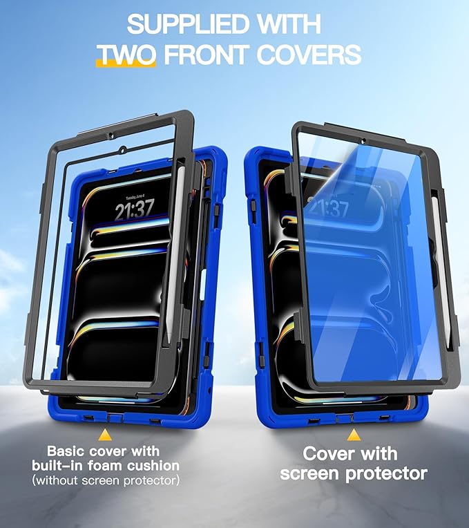 BRAECN Case for iPad Pro 11 inch M5 2025 &amp M4 2024 4 Layers Heavy Duty Full-Body Protection Screen Protector Pencil Holder 360° Rotating Handle Kickstand Shoulder Strap Kids Friendly