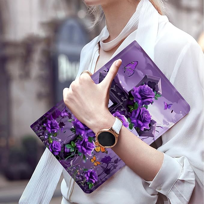 Cross with Purple Rose Butterflies