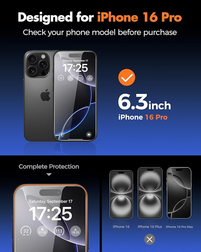 UNBREAKcable 4PCS Screen Protector for iPhone 16 Pro - 2 Privacy Tempered Glass+2 Clear Glass Double Shatterproof [Installation Frame] [9H Hardness] [Case Friendly] Anti-Scratch for iPhone 6.3 inch