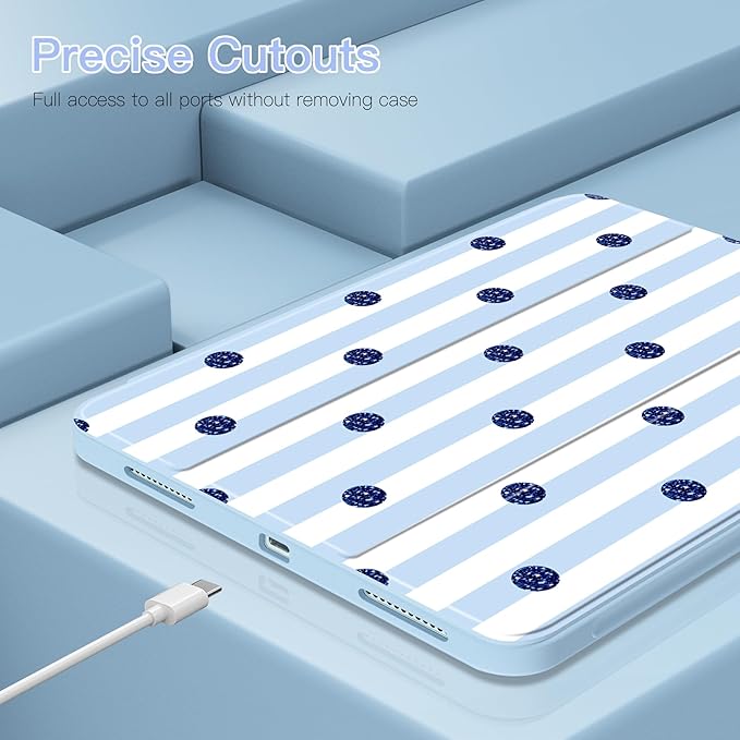 Teryeefi Case for iPad (A16) 11th Generation 11 Inch 2025 &amp iPad 10th Generation 10.9 Inch 2022 with Pencil HolderAuto Wake/SleepTrifold Stand Soft TPU Protective Cover (Creative Blue Stripes)