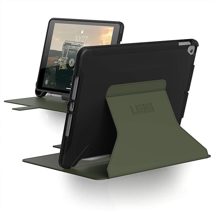 URBAN ARMOR GEAR UAG iPad 10.2 Case 9th Generation 2021 iPad 8th Generation 2020 Case Scout Rugged Heavy Duty Protective Cover Multi-Angle Viewing Folio Stand with Pencil Holder Black/Olive