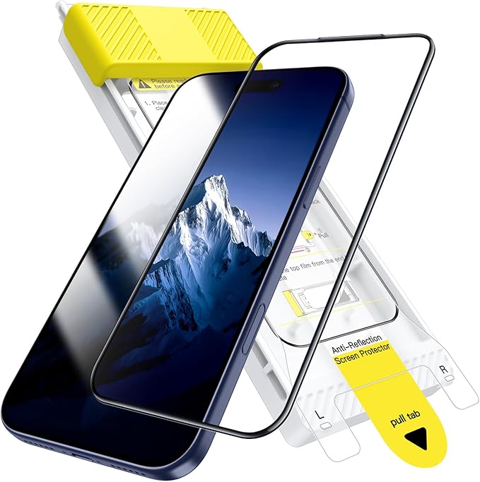 JETech Infinity AR Screen Protector for iPhone 17 Pro AR Anti-Reflective Coating 9H+ 3D Full Coverage Tempered Glass Military-Grade Shatterproof Smudge-Resistant Easy Install 1-Pack