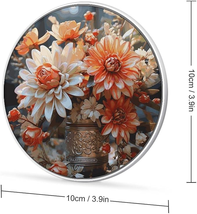 Orange Flowers Wireless Charger Fast Wireless Charging Pad with USB Cable 10W Anti-Slip Magnetic Wireless Charger Portable Slim Charger Puck Travel Charging Station