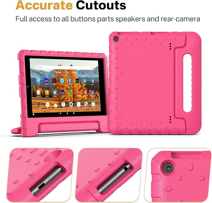 Kids Case for Amazon Kindle Fire HD 10 5th/7th/9th Generation 2015/2017/2019 Released Shockproof Protective Tablet Cases with Adjustable Handle Stand Rosered