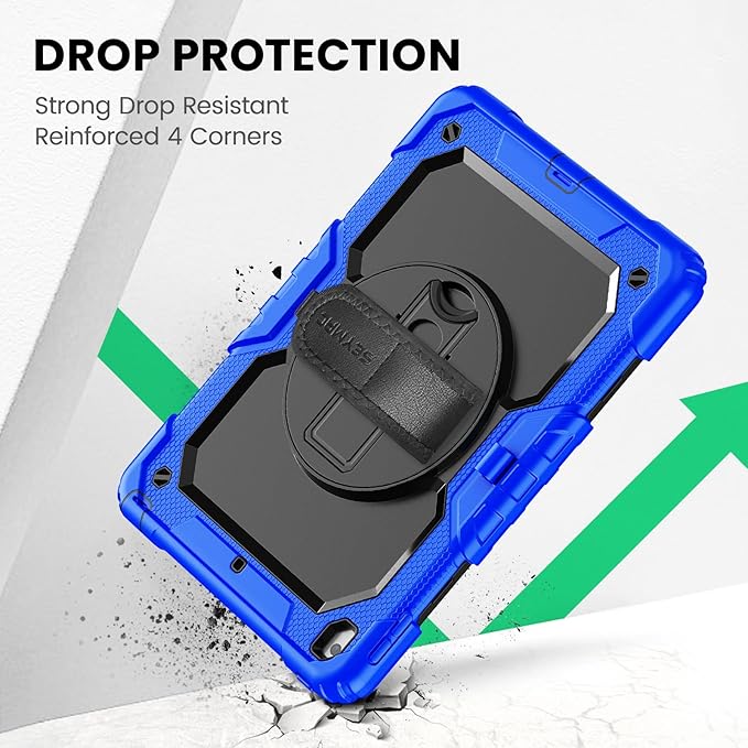 SEYMAC for iPad 9th/8th/7th Generation Case 10.2 2021-2019 Full-Body Shockproof Protective Case with Screen Protector Rotating Stand/Handle/Shoulder Strap for iPad 10.2 Blue/Black