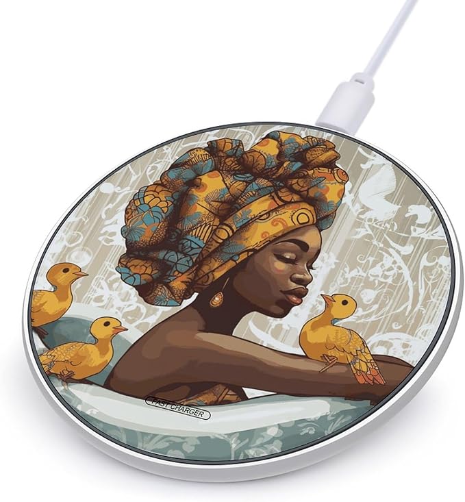 African Women Wireless Charger Fast Wireless Charging Pad with USB Cable 10W Anti-Slip Magnetic Wireless Charger Portable Slim Charger Puck Travel Charging Station