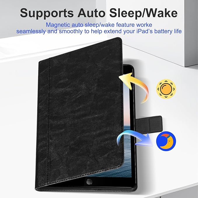 Leather Case for iPad 9th/8th/7th Generation 10.2 Inch(2021/2020/2019)Premium Leather Folio Cover with Auto Wake/SleepAdjustable StandBlack