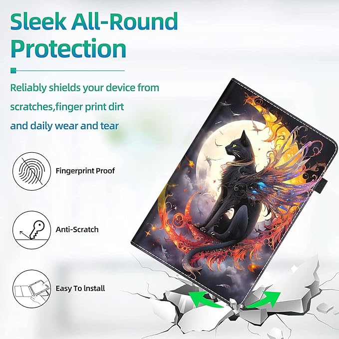 Case for All-New Amazon Kindle Fire HD 10 and Fire HD 10 Plus Tablet (13th/11th Generation 2023/2021 Release) 10.1 Slim Folding Stand Cover with Auto Wake/Sleep Moon Cat