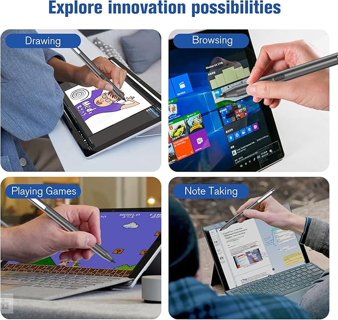Pen for Surface Pro 11 2500 Working Hour 1024 Pressure Eraser &amp Right-Click Palm Rejection for Surface Pro 11/10/9/8/X/7+/7/6/5/4/3 Surface Go 1-4 Surface Laptop/Studio/Book 1-5 Kobo eReade