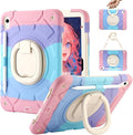 for iPad (A16) 11th Generation case 11''(2025)/10th Generation case 10.9''(2022)360°Rotatable Stand with [Pencil Holder&ampShoulder Strap] Heavy Duty Shockproof Silicone Case (Colorful Pink)