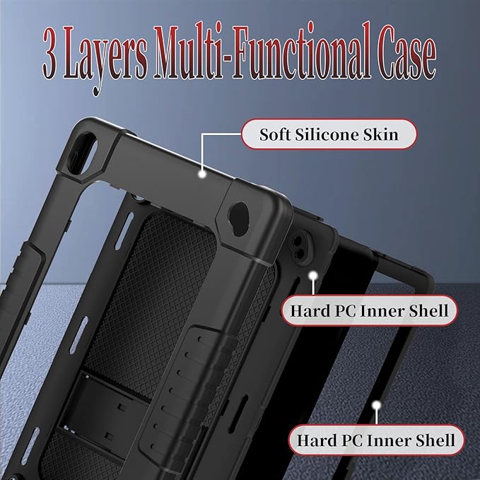 for Onn 10.1 inch Tablet Case 2024for Onn 10.1 Tablet Case Gen 4 Shockproof Rugged Kids Cover with Screen Protector Shoulder Strap for Walmart 10.1 (2024 Model:100135925)(Black+2Pcs)