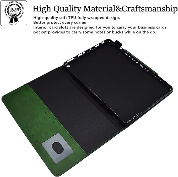 Folio Case for Amazon Kindle Fire HD 8/Fire HD 8 Plus (12th/10th Generation 2024/2022/2020) 8 UUcovers PU Leather Magnetic Smart Cover with Stand/Pencil Holder/Pockets [Auto Sleep/Wake] Green