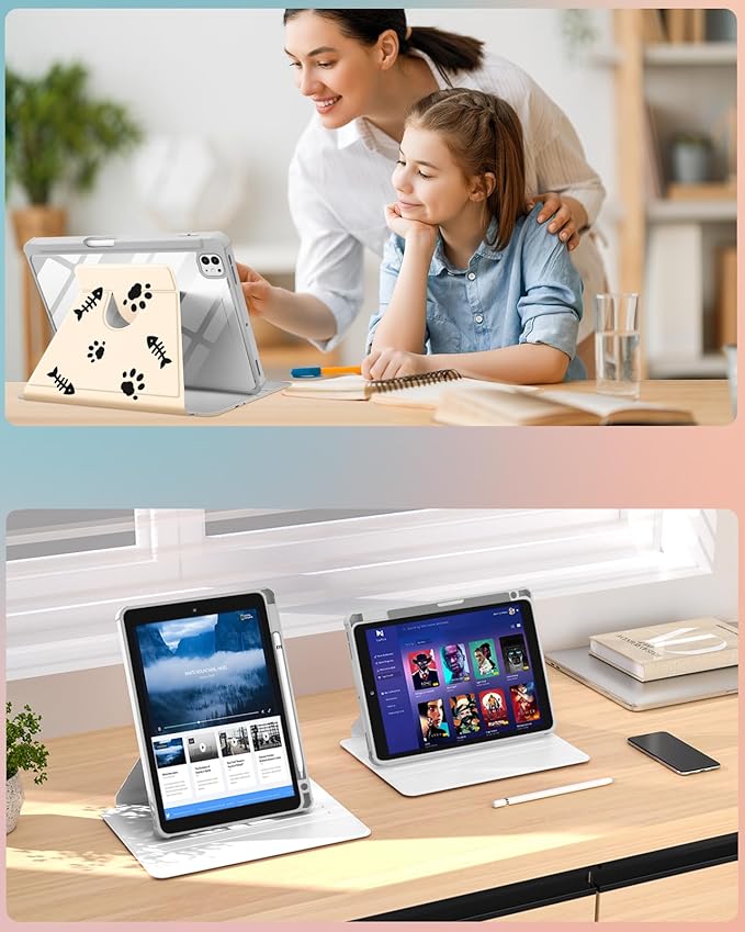 for iPad Pro M4/M5 Case 11 inch - 360 Degree Rotating Stand Folio Smart Cover with Pencil Holder for Women Girls Black Cats for iPad Pro 11 inch Case 2024 M4/2025 M5